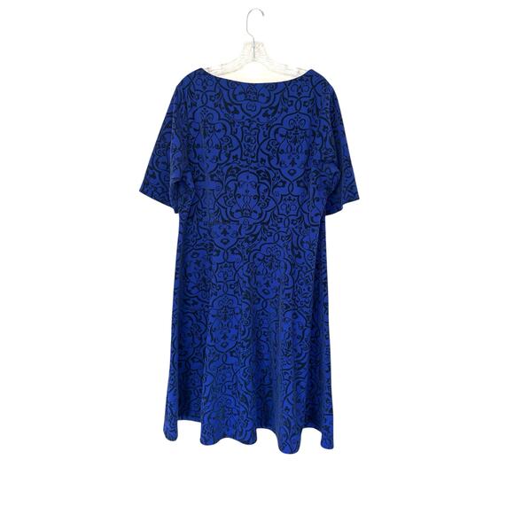 Land's End Plus Blue Black Work Velvet Brocade Ornate Short Sleeve Dress Size 1X - Picture 8 of 12